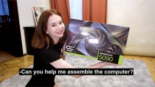 Hot russian teen anna sibster gives blowjob while i play with my new rtx 5090 - pov cumshot